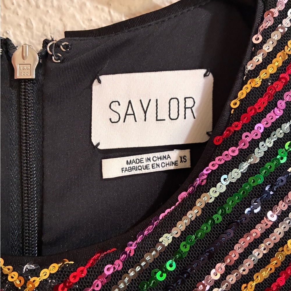 Saylor - Black & Metallic Rainbow Sequin Striped Long Sleeve Dress Sz XS - Picture 7 of 9